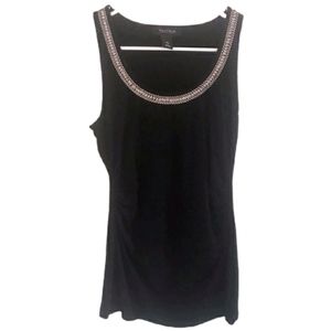 White House Black Market Sleeveless Embellished Scoop Neck Top Black XS